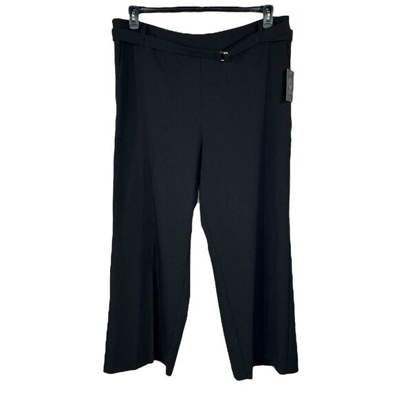 Vince Camuto SZ 18W Dress Pants Wide Leg Stretch Belted Side Zip Pockets Black - Picture 1 of 6